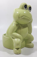 Sitting Green Frog Toilet Brush Holder 6 1/2" Tall Ceramic Figurine Made in Taiwan