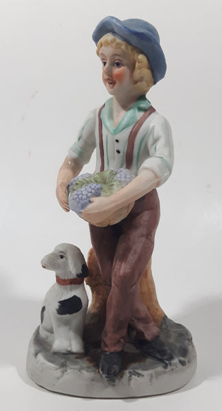 Vintage Man Holding Bowl of Grapes with Dog 6 1/2" Tall Porcelain Figurine