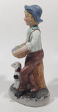 Vintage Man Holding Bowl of Grapes with Dog 6 1/2" Tall Porcelain Figurine