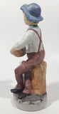 Vintage Man Holding Bowl of Grapes with Dog 6 1/2" Tall Porcelain Figurine