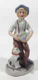 Vintage Man Holding Bowl of Grapes with Dog 6 1/2" Tall Porcelain Figurine