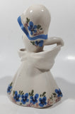 Vintage 1940s Delee Nina Art Pottery Girl In White Dress with Blue Flower 7" Tall Ceramic Makeup Brush Holder Figurine