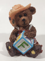 Brown Teddy Bear Holding Letter Block F A B 4 1/2" Tall Resin Figurine