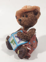 Brown Teddy Bear Holding Letter Block F A B 4 1/2" Tall Resin Figurine