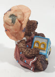 Brown Teddy Bear Holding Letter Block F A B 4 1/2" Tall Resin Figurine