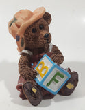 Brown Teddy Bear Holding Letter Block F A B 4 1/2" Tall Resin Figurine