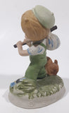 Vintage Cute Boy Holding Stick Bag with Puppy Dog 4" Tall Porcelain Figurine