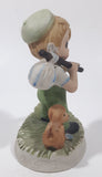 Vintage Cute Boy Holding Stick Bag with Puppy Dog 4" Tall Porcelain Figurine