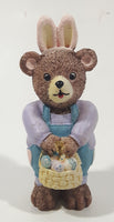 1997 Claire's Brown Teddy Bear in Easter Bunny Rabbit Costume 4" Tall Resin Figurine