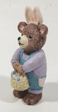 1997 Claire's Brown Teddy Bear in Easter Bunny Rabbit Costume 4" Tall Resin Figurine