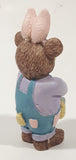 1997 Claire's Brown Teddy Bear in Easter Bunny Rabbit Costume 4" Tall Resin Figurine