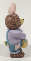 1997 Claire's Brown Teddy Bear in Easter Bunny Rabbit Costume 4" Tall Resin Figurine