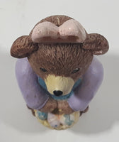 1997 Claire's Brown Teddy Bear in Easter Bunny Rabbit Costume 4" Tall Resin Figurine