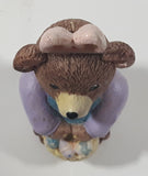 1997 Claire's Brown Teddy Bear in Easter Bunny Rabbit Costume 4" Tall Resin Figurine