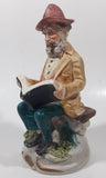 Vintage Man Wearing Hat Smoking Pipe Reading Book 6 1/2" Tall Porcelain Figurine