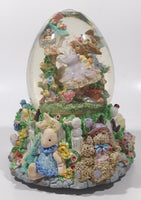 Easter Bunny Rabbit 6" Tall Resin Wind Up Musical Snow Globe