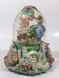 Easter Bunny Rabbit 6" Tall Resin Wind Up Musical Snow Globe