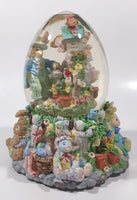 Easter Bunny Rabbit 6" Tall Resin Wind Up Musical Snow Globe