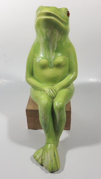 Poppy Pot Green Sitting Frog Shaped 10" Tall Ceramic Figurine