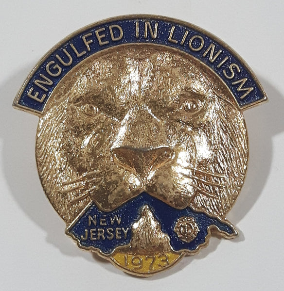 Vintage 1973 Lions Club New Jersey Engulfed in Lionism 1 1/8" x 1 1/8" Enamel Metal Lapel Pin