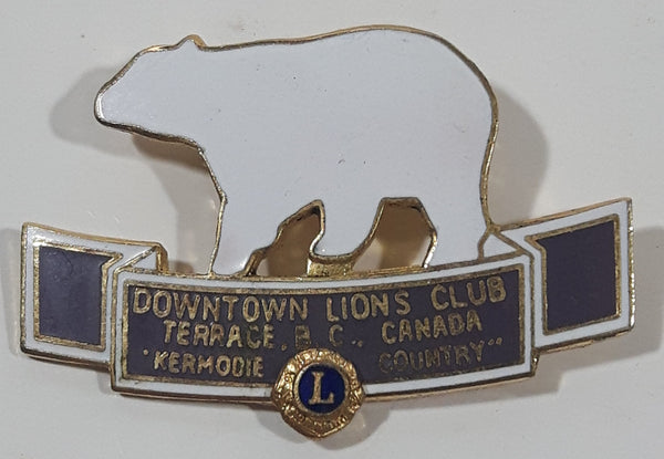 Vintage Lions Club Downtown Terrace, B.C. Canada "Kermodie Country" Polar Bear Themed 1 1/8" x 1 3/4" Enamel Metal Lapel Pin