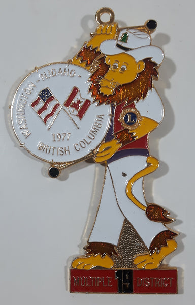 Vintage 1977 Lions Club Multiple District 19 Washington N. Idaho British Columbia Drumming Lion 2" x 3" Enamel Metal Lapel Pin