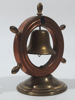 Vintage Copper Captain's Ship Wheel with Brass Bell and Base 4 1/2" Tall