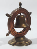 Vintage Copper Captain's Ship Wheel with Brass Bell and Base 4 1/2" Tall