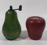 Vintage Style 3" Tall Red Apple Wood Salt Shaker with 5" Tall Green Pear Wood Pepper Grinder Mill