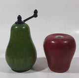 Vintage Style 3" Tall Red Apple Wood Salt Shaker with 5" Tall Green Pear Wood Pepper Grinder Mill