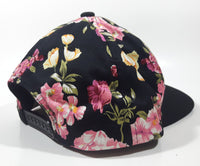 Flag & Symbol Pink Tropical Flower Themed Embroidered Los Angeles Black Snap Back Adjustable Size Baseball Cap Hat