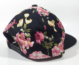 Flag & Symbol Pink Tropical Flower Themed Embroidered Los Angeles Black Snap Back Adjustable Size Baseball Cap Hat