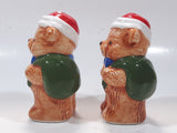 Vintage Brown Teddy Bear in Santa Claus Hat with Candy Cane Christmas Themed 4 1/4" Tall Ceramic Salt and Pepper Shaker Set