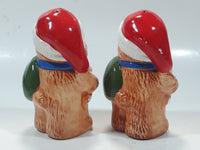 Vintage Brown Teddy Bear in Santa Claus Hat with Candy Cane Christmas Themed 4 1/4" Tall Ceramic Salt and Pepper Shaker Set