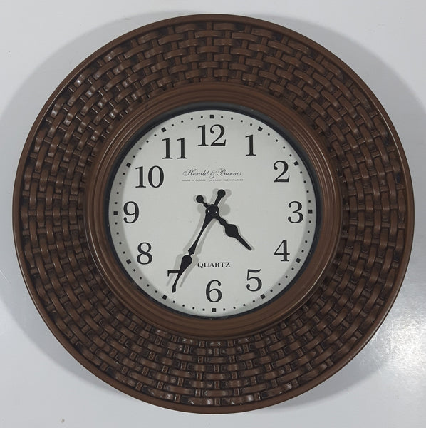 Herald & Barnes House Of Clocks Round 9" Brown Woven Wicker Style Plastic Wall Clock