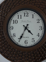 Herald & Barnes House Of Clocks Round 9" Brown Woven Wicker Style Plastic Wall Clock