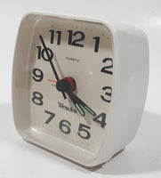 Vintage Westclox Battery Operated 3" White Plastic Nightstand Alarm Clock with Glow in The Dark Hands