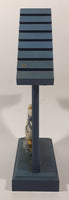 White Goose Birds with Blue Bows Flower Themed Blue House Building Shaped Wood Mantle Clock 9 1/4" Tall