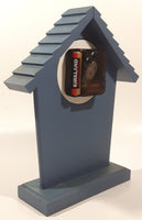 White Goose Birds with Blue Bows Flower Themed Blue House Building Shaped Wood Mantle Clock 9 1/4" Tall