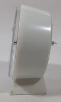 Vintage Cosmo White Plastic 4 1/2" Tall Wind Up Alarm Clock with Glow In The Dark Hands