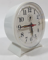 Vintage Cosmo White Plastic 4 1/2" Tall Wind Up Alarm Clock with Glow In The Dark Hands