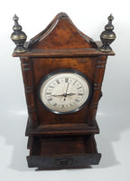 Cathedral Style 15 3/8" Tall Wood Cased Mantle Clock with Drawer