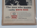 Vintage May 23, 1959 Maclean's Magazine 10 3/8" x 13 3/4" White Rose Gasoline Service Station "The man who knows -sells White Rose" Print Ad On Board Sealed in Plastic