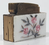 Rare Vintage Pigeon Small Automatic Super Lighter 90041 White Pink Flower Pattern Lighter Made in Japan