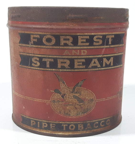 Antique Forest and Stream Pipe Tobacco Mallard Duck Themed Red 4 1/8" Tall 60 Cent Tin Metal Can