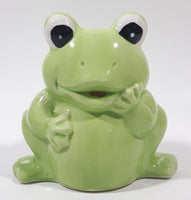 Curved Back Green Frog 5" Tall Ceramic Pottery Figurine