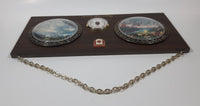 Vintage A&F Canada Niagara Falls Canada Waterfall Day and Night Round Domed Photos with Thermometer 6" x 13" Wood Plaque with Chain Hanging