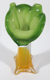 Yellow and White Green Lily Shaped 7 5/8" Tall Art Glass Flower Bud Vase