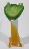 Yellow and White Green Lily Shaped 7 5/8" Tall Art Glass Flower Bud Vase