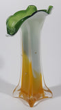 Yellow and White Green Lily Shaped 7 5/8" Tall Art Glass Flower Bud Vase